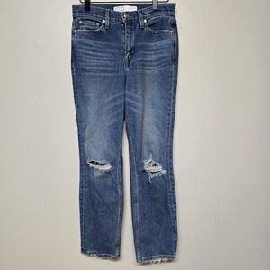 AYR Yes Yes Yes High‎ Rise Cropped Jean in Distressed Blue Denim Size 27 Waist